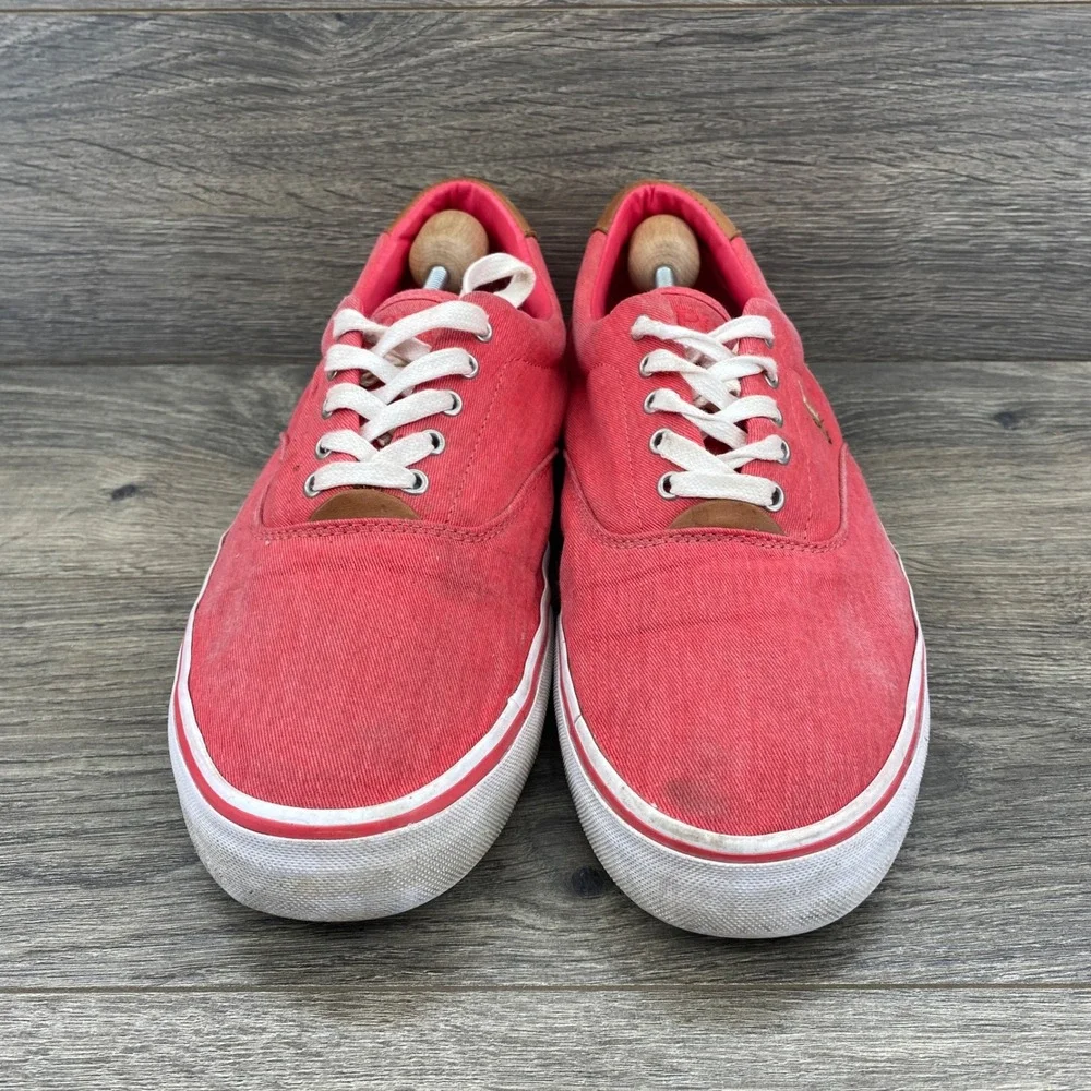 Polo Ralph Lauren Thorton Sneaker Mens 12D Red Washed Twill Leather Low Top J18